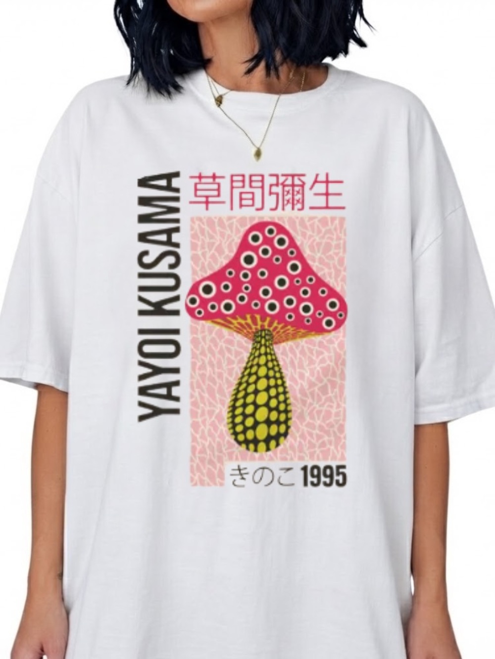 Yayoi Kusama Polka Dot Mushroom Pink And Yellow 1995 Memories Graphic T-Shirt